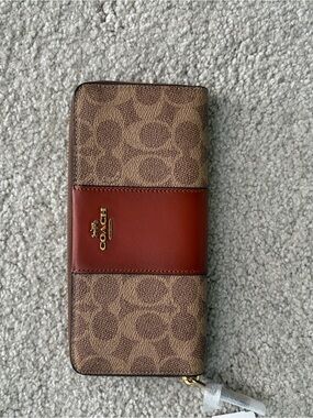 Coach Monogram Canvas Zip Wallet — Brown & Gold NWT